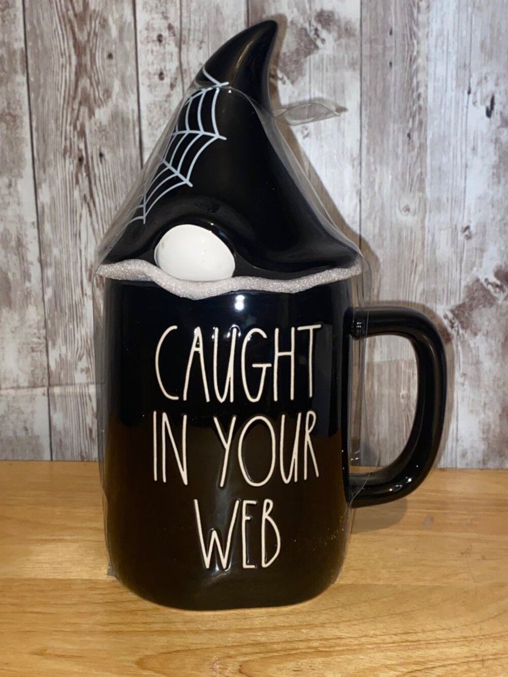 Rae Dunn Caught In Your Web Halloween Figural Gnome Coffee Tea Mug Cup Lid Toppe